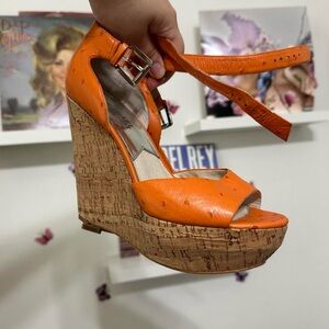 Michael Kors Orange Wedge Sandals with Cork Heel